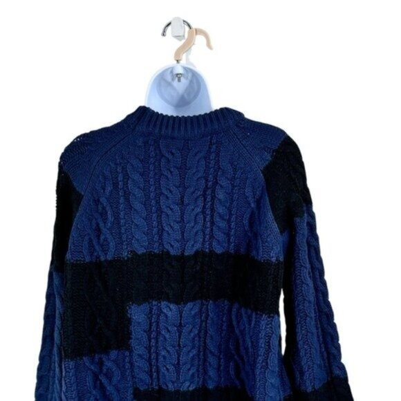Tuckernuck NEW Navy Patchwork Cable Knit Relaxed Fit Pullover Sweater Size L - Picture 8 of 12